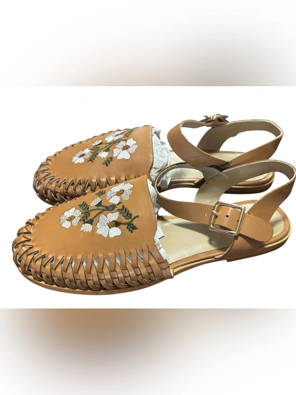 Cold Water Creek Walk With Me Floral Embroidered Leather Huaraches Sz 9.5 New